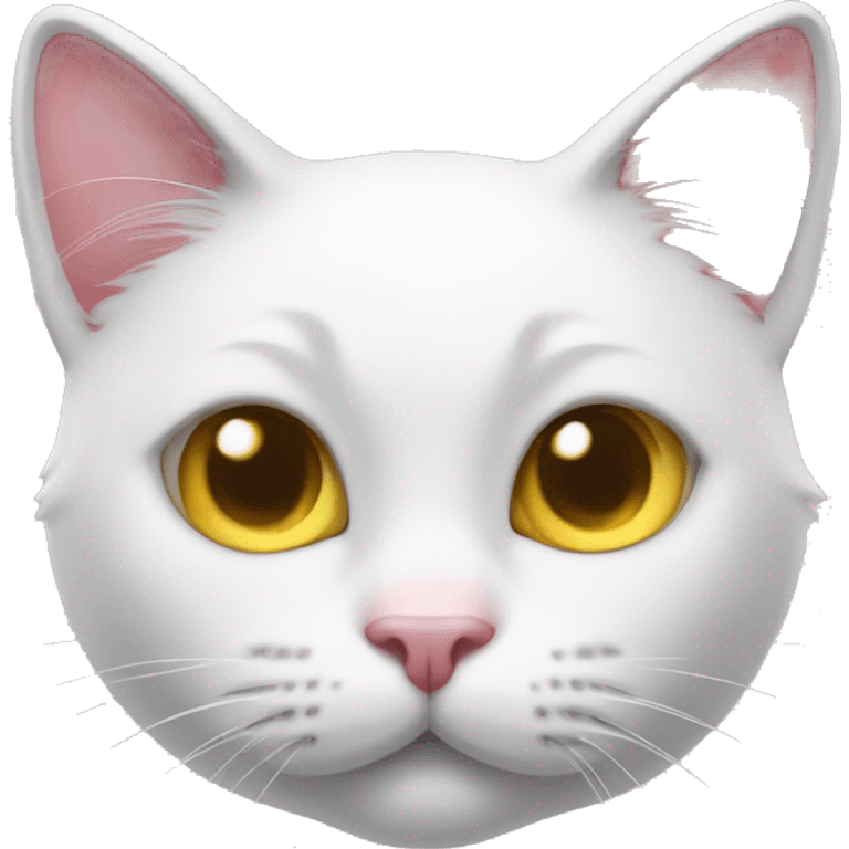 White Cat face with a yellow nose 6 whiskers 3 on each side pink bow on the right ear emoji