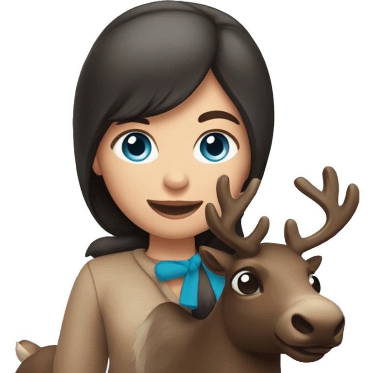 Dark hair blue eyed girl riding a reindeer  emoji