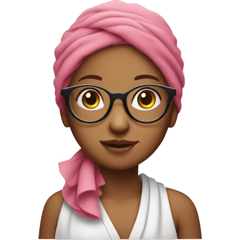 Girl with large round glasses and pink hair towel emoji