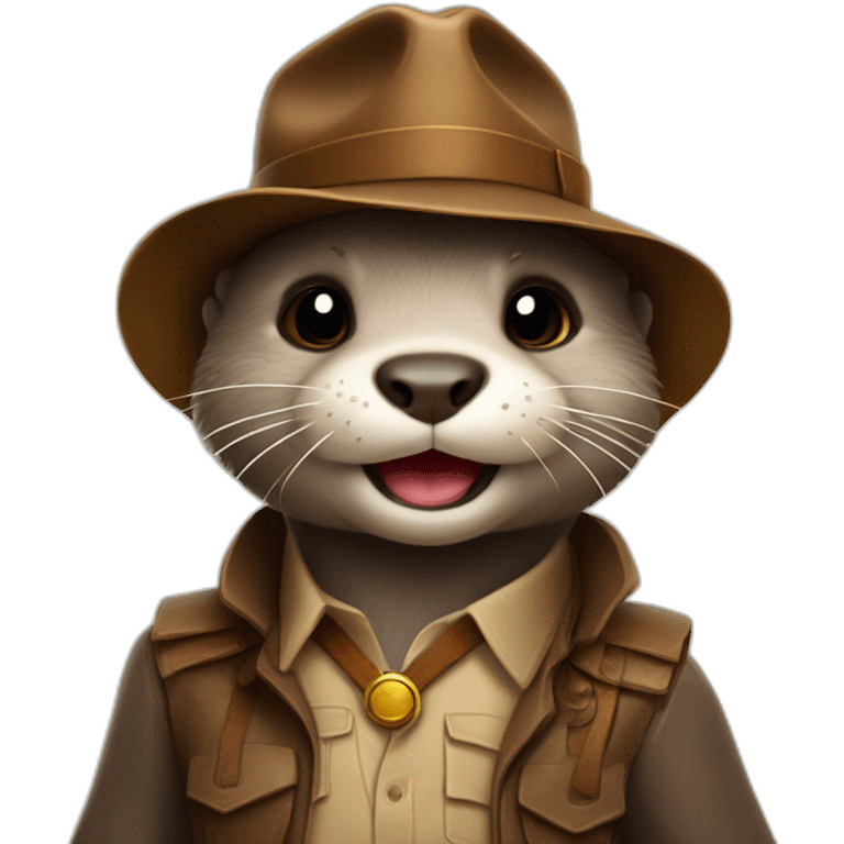 cute otter deguised as a indiana jones emoji