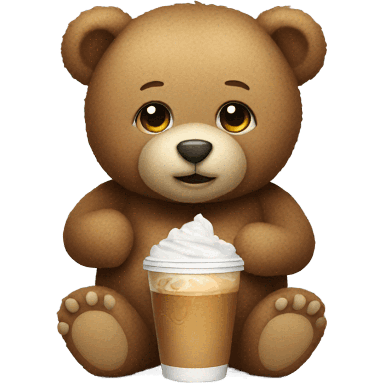 Teddy bear with iced coffee emoji