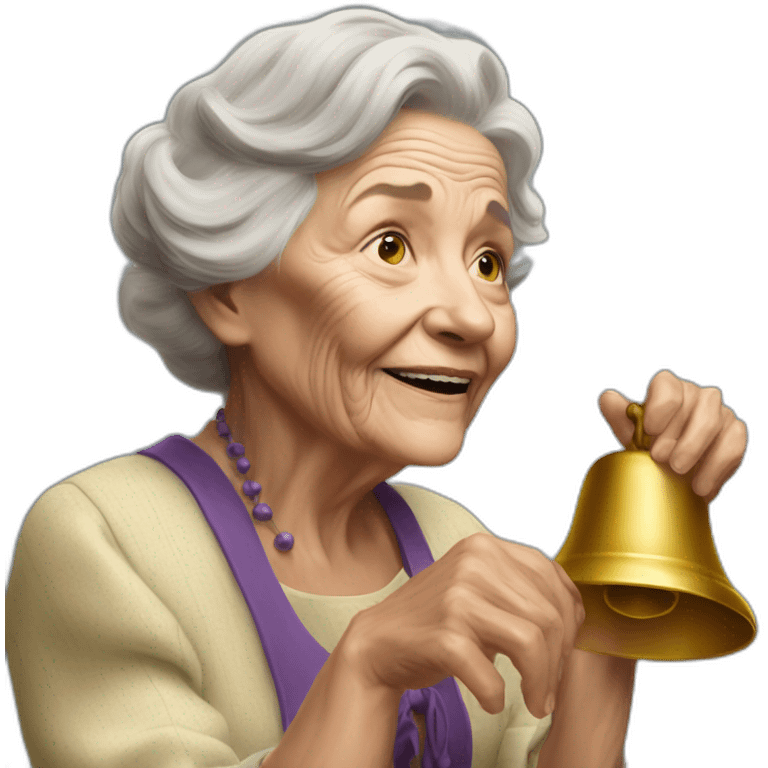 Hyperrealist Old woman touch a big bells emoji