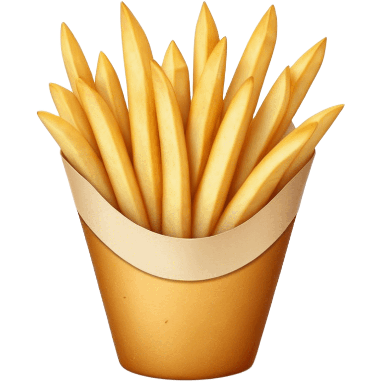 Cinematic Realistic Belgian Fries Dish Emoji, showcasing thick, crispy fries served in a paper cone rendered with detailed textures and golden, appetizing lighting. emoji