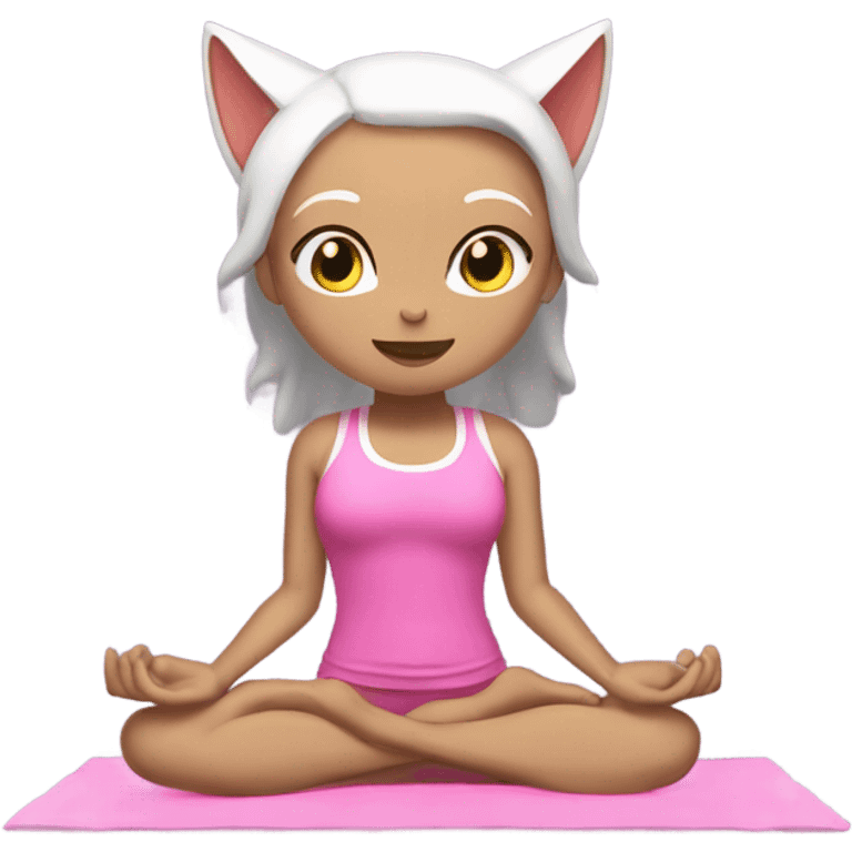 Yoga catgirl with coffee white skin full body pink sport  emoji