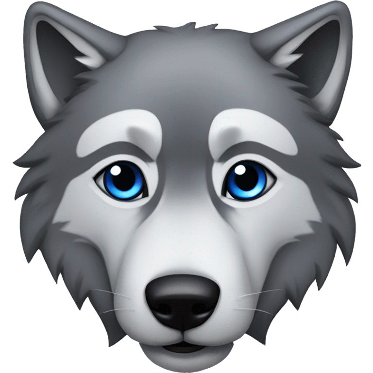 Grey wolf with black paws, black muzzle, black tail. with blue eyes. full body emoji