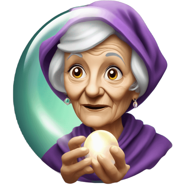 Wise Old Lady Fortune teller with crystal ball looking into the camera emoji