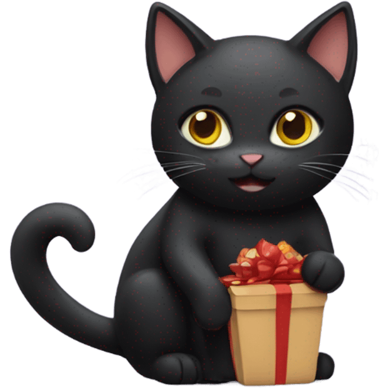 Black Cat with chocolate in paws emoji