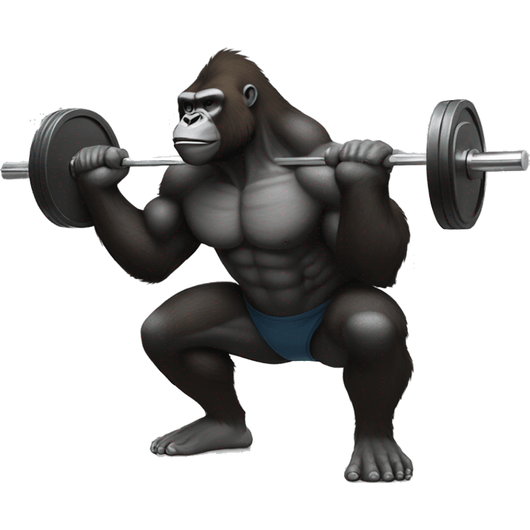 Gym gorilla doing a weighted squats with a barbell emoji