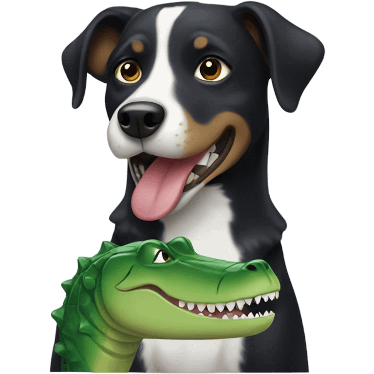 Black dog with alligator dog toy in mouth emoji