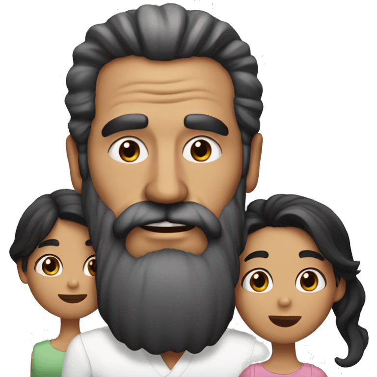 one old man with big beard and black hair. with two younger girls with black hair, the younger of the girls has a lot of makeup emoji