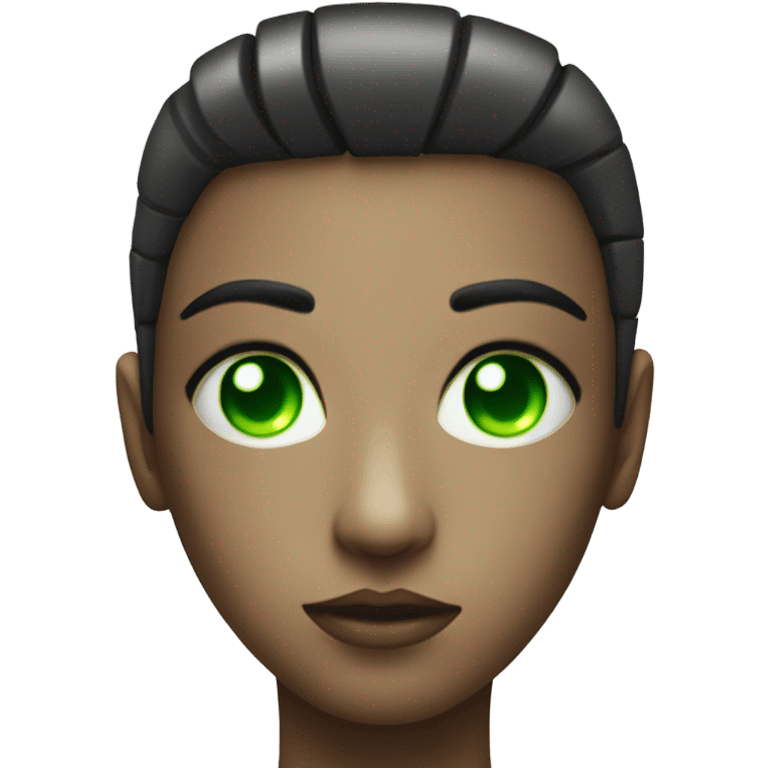 glowing beauty with green eyes robot face serious emoji