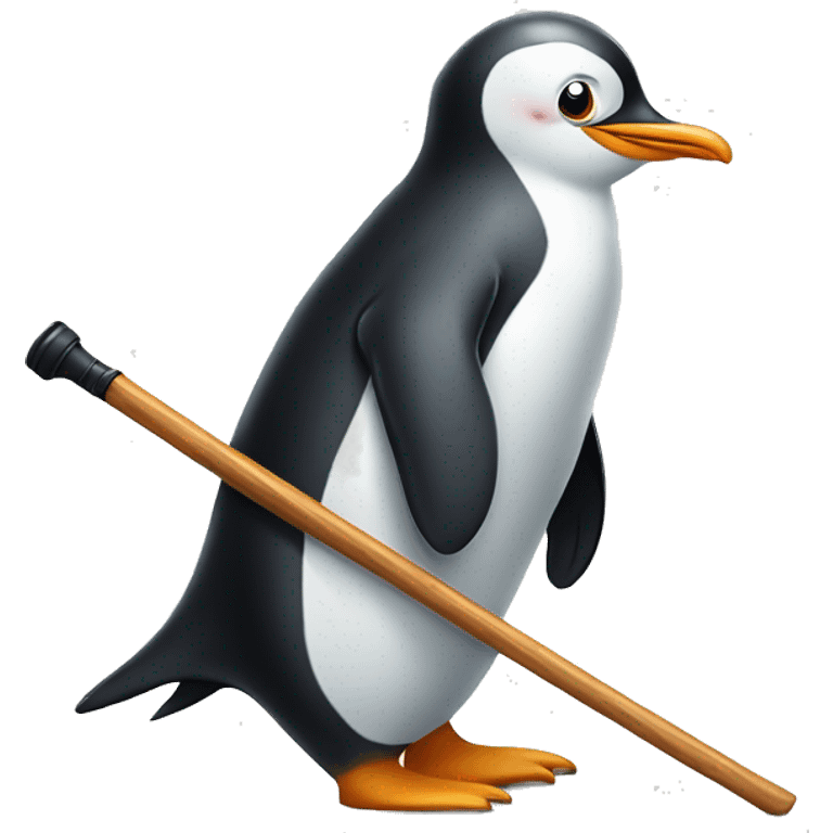 Elderly penguin using a cane because the penguin is so elderly emoji