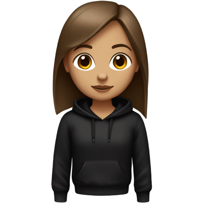 girl with brown straight hair in a black sweatshirt Metallica emoji