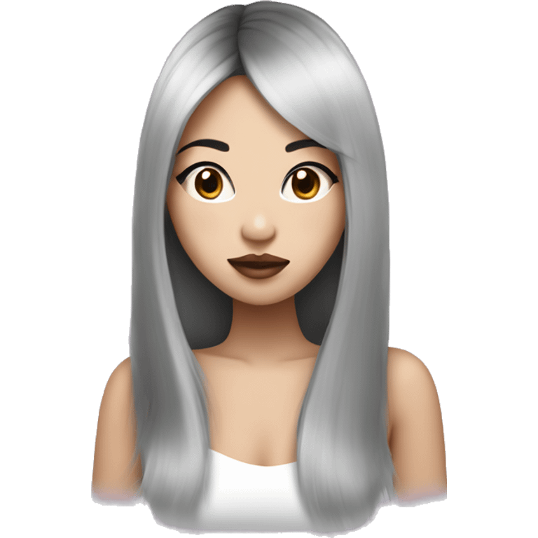 asian girl with sliver midle hair, big lips, long lashes emoji