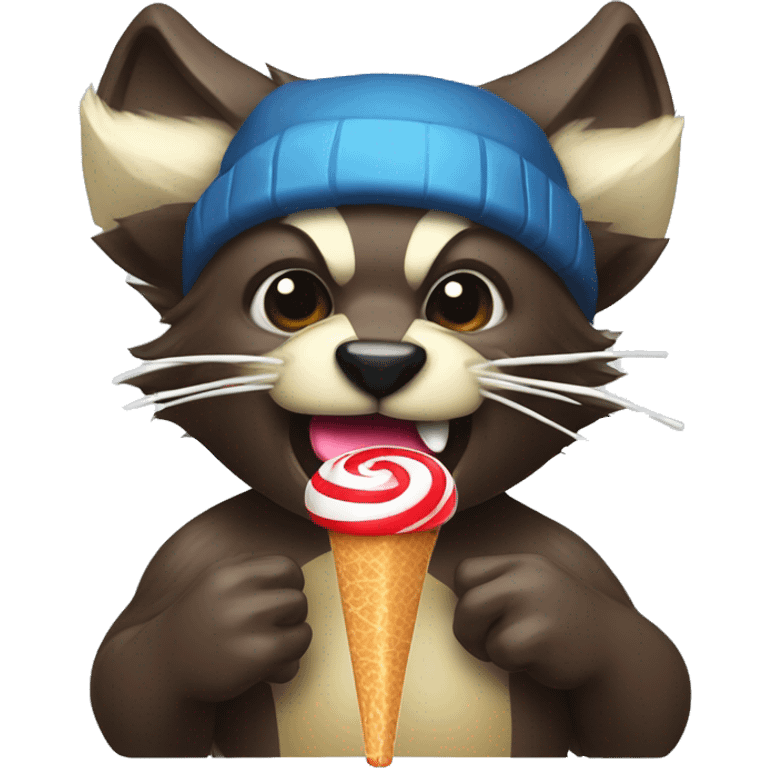 Wolverine animal licking a lolipop with a multicolored propeller hat emoji