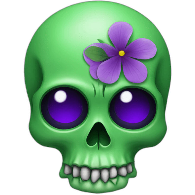 Green skull with purple flower in eye emoji