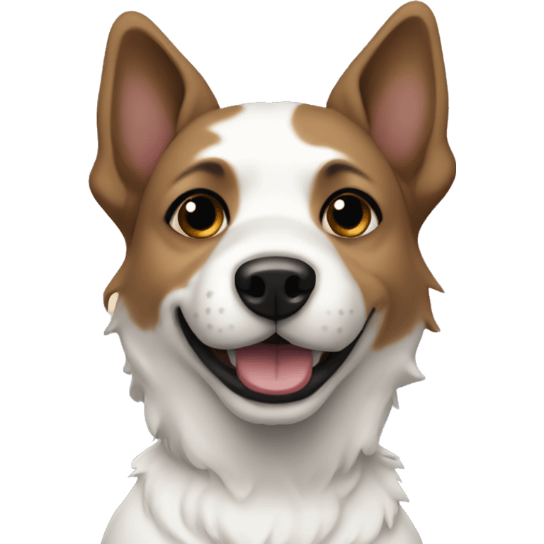 Shoreline dog white coat brown/black ears smiling emoji