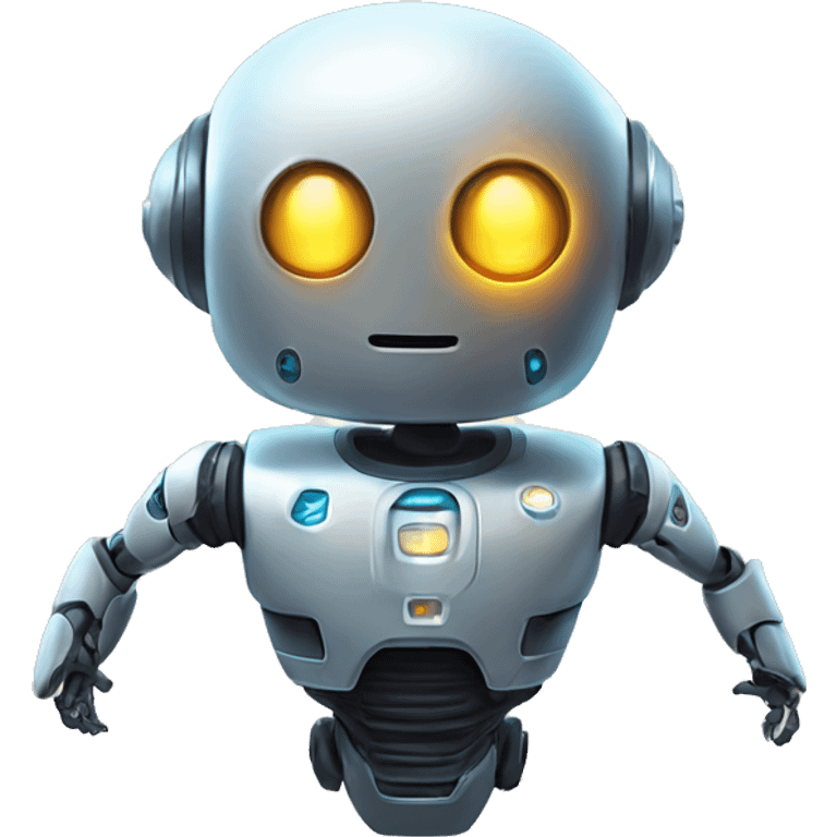 A futuristic robot emoji with a glowing face and a jetpack emoji