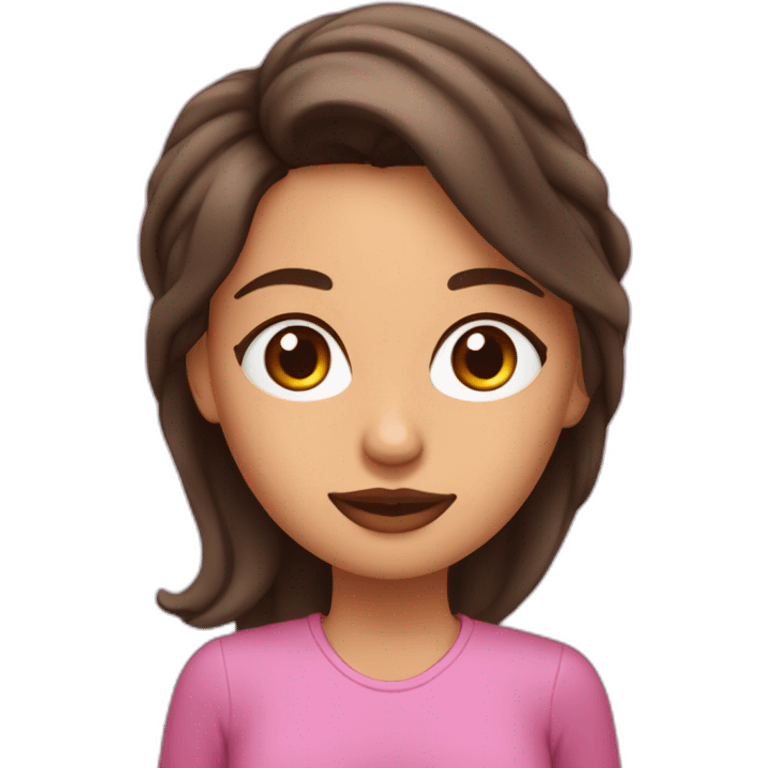 crea un emoji de una mujer con pelo rosa,ojos cafe y orejas de gato negras saludando emoji