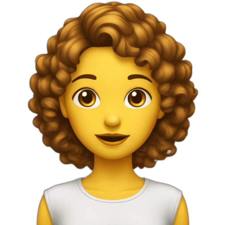 Fille jaune aux cheveux boucles maron emoji