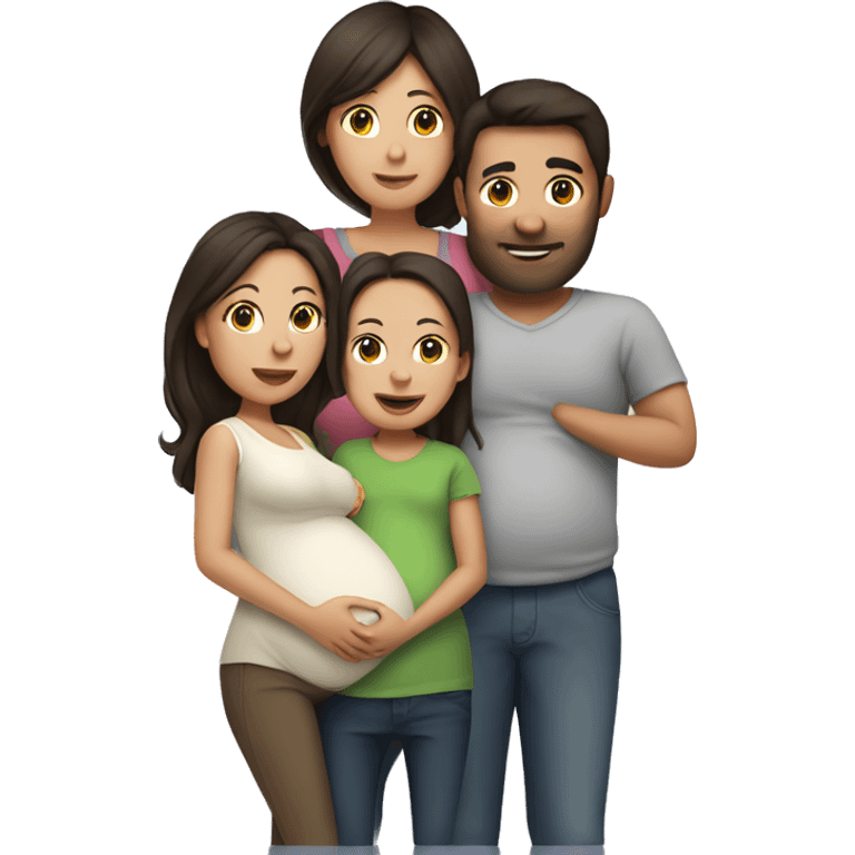 Family with pregnant Mum, dark brown hair emoji