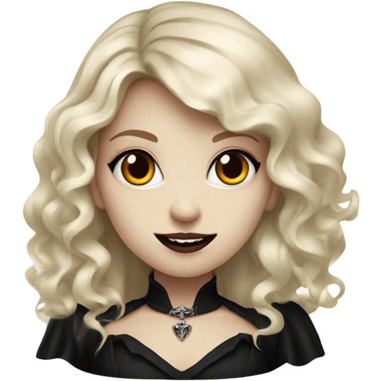 Pale blonde wavy haired girl whos a vampire and goth emoji