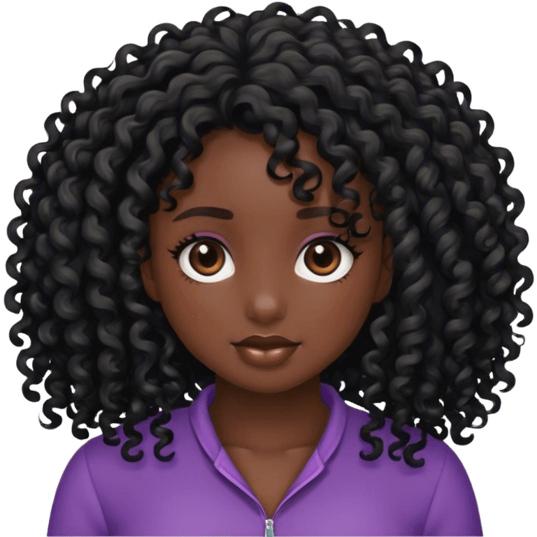 black skinned girl curly hair emoji