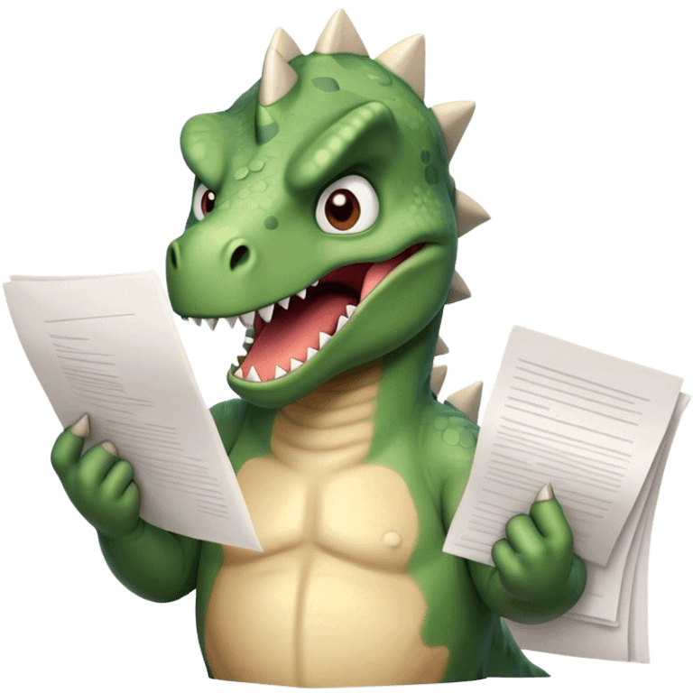 office Dinosaur, angry, papers everywhere emoji