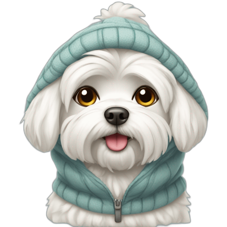 Maltese dog in warm winter clothes emoji