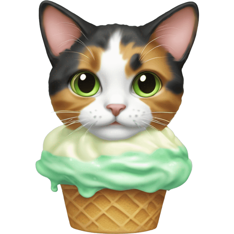 calico cat with mint green icecream  emoji