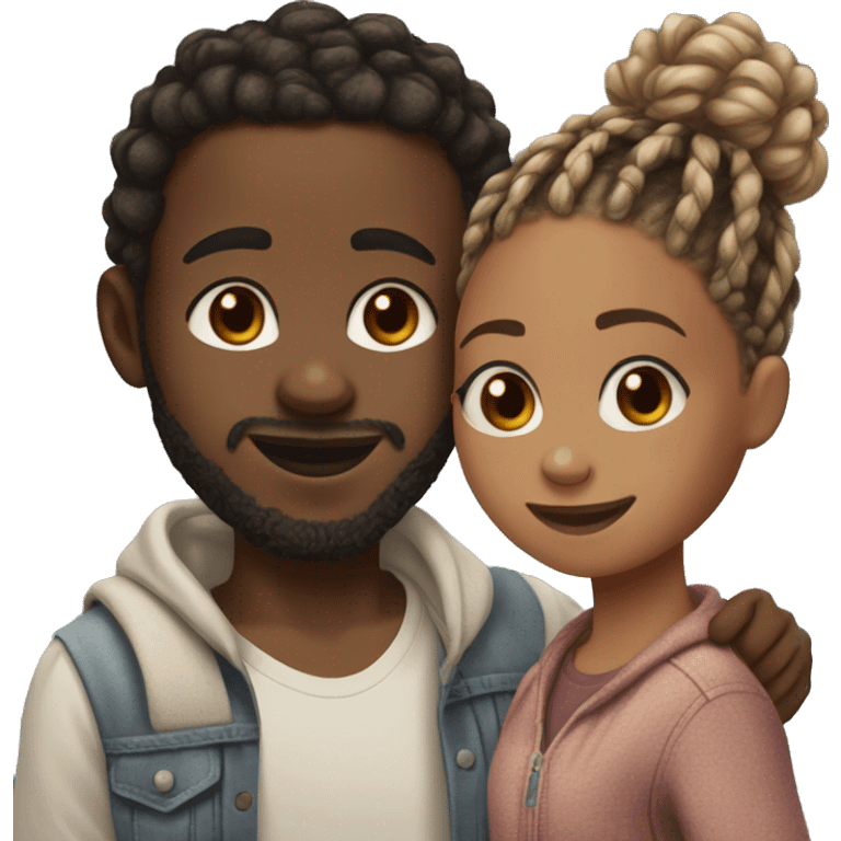 Realistic black girl with box braids and light skin boy with short curly hair and a short beard hugging emoji