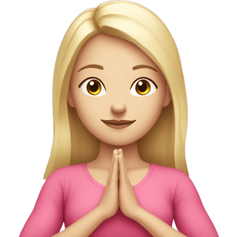 White skin blonde Girl doing praying yoga pose in pink tones half body emoji