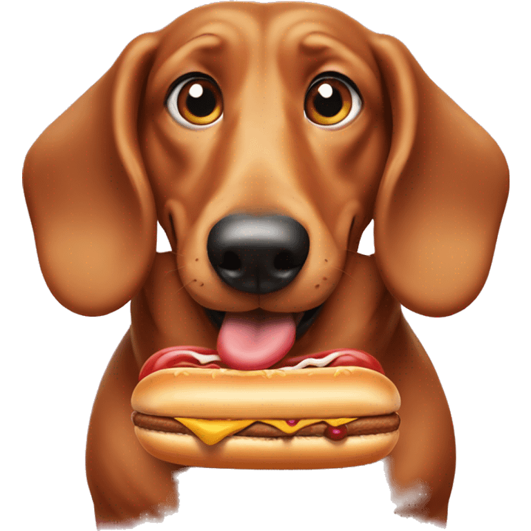 Fat dachshund eating hotdog  emoji