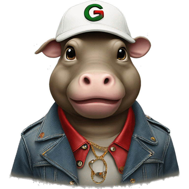 un hippopotame avecune casquette gucci su un t-max emoji