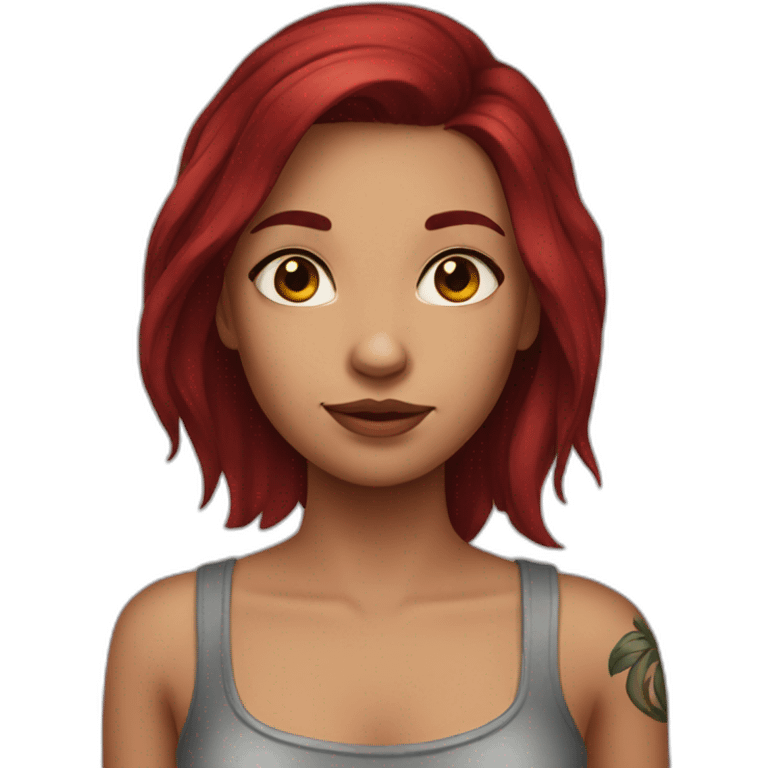 girl with dark red hair and shoulder tattoo emoji