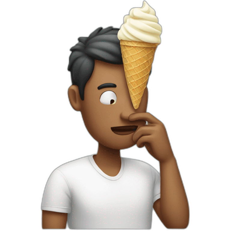 Man with a headache holding ice cream emoji