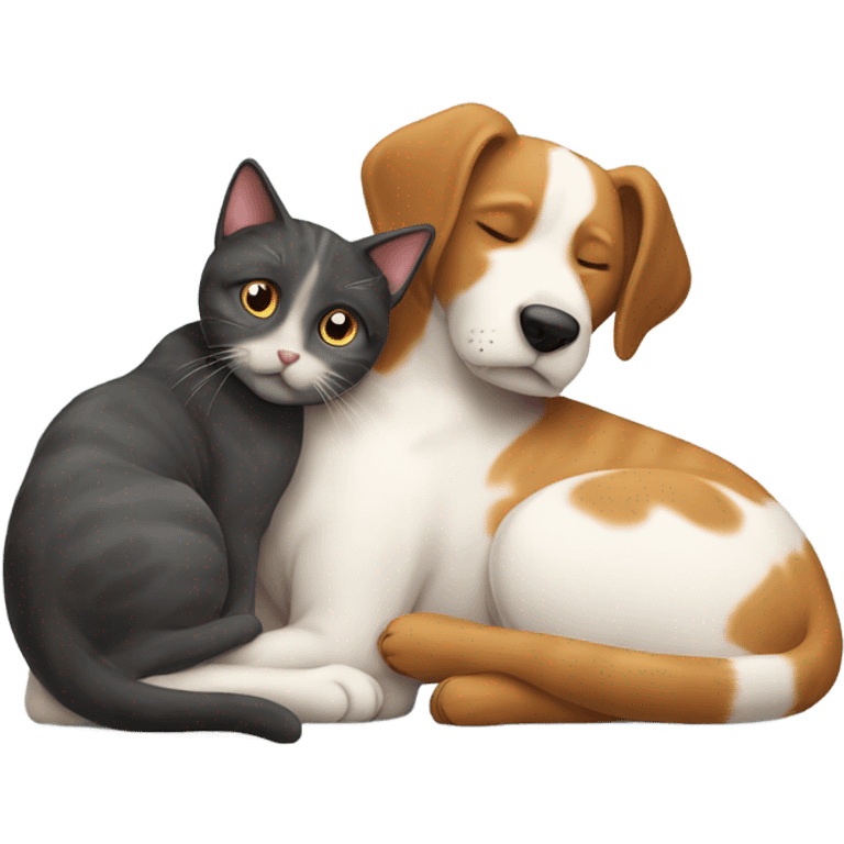 Dog cuddling a cat emoji