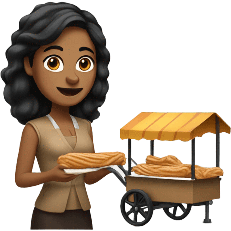 Tan black hair lady with a cart selling churros emoji