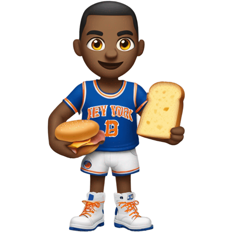 cat in timbs, New York knicks jersey and bacon egg and cheese  emoji