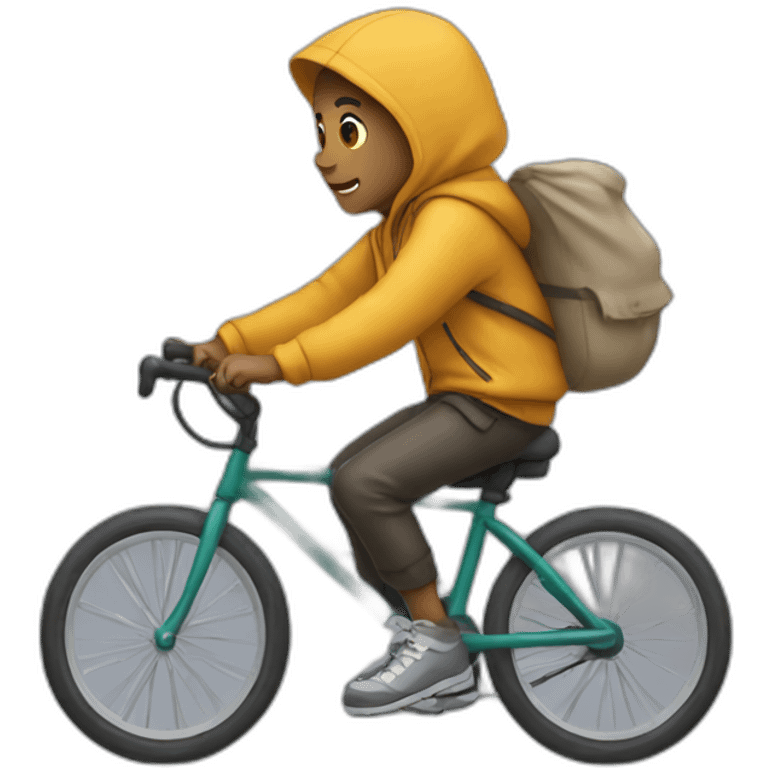 boy riding a bicycle with a hoodie on emoji