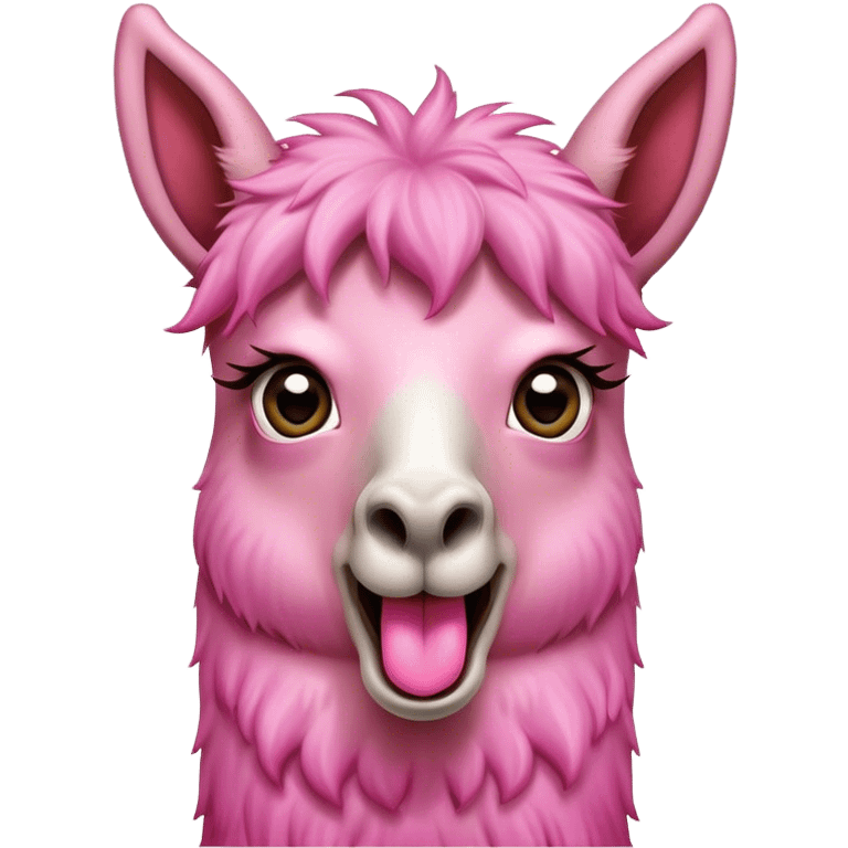 a pink llama with a surprising face, wide eyes, long tongue  emoji