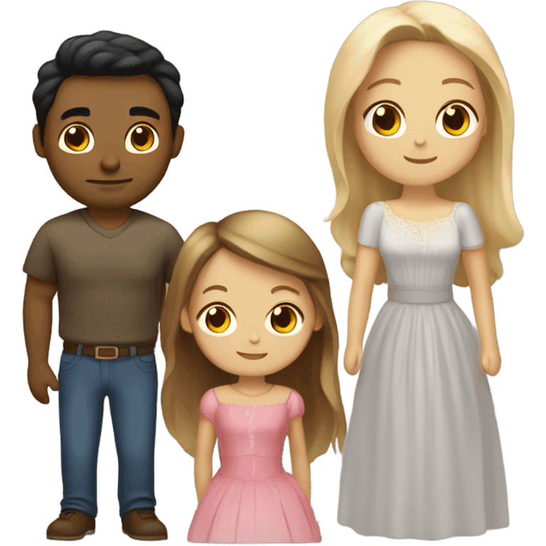 Puerto rican beard short black hair  husband with blond long hair wife and brown long hair daughter Family  emoji