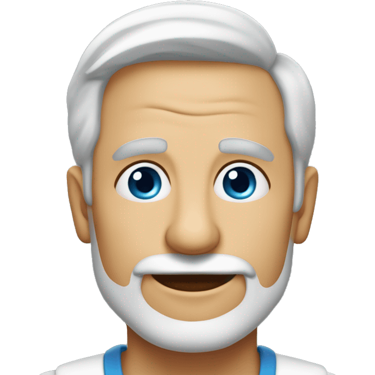 Homem faixa idade 60 anos, branco e careca sem barba e olhos fleumático sorrindo emoji