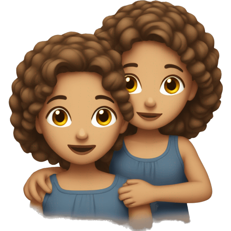 Two sisters cuddling with brown hair  emoji