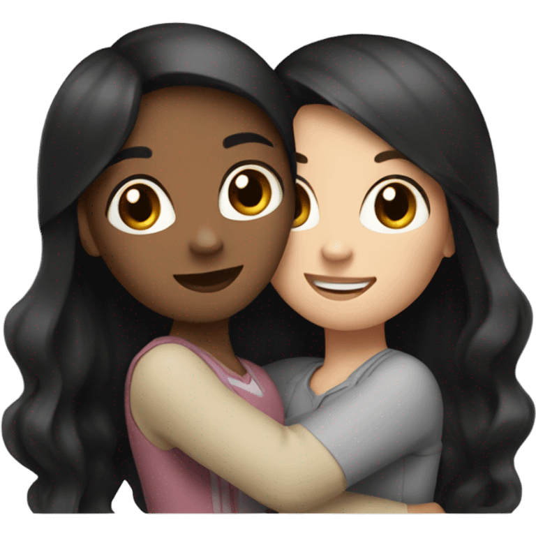 2 girls hugging each other one who is white with black straight hair and one who is white with brown wavy hair emoji