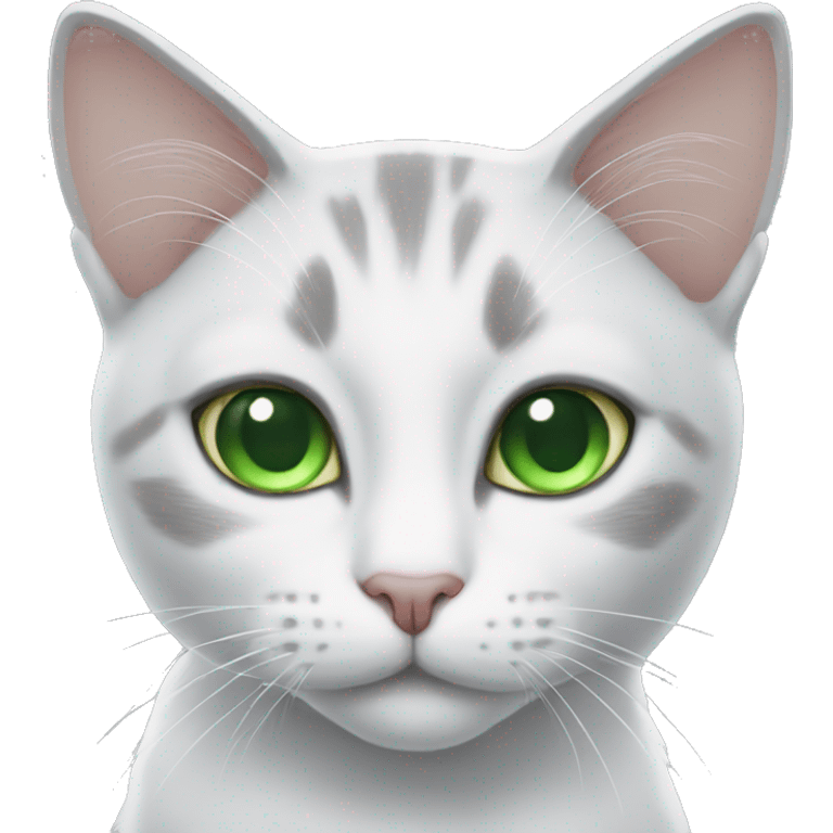 White and grey cat with green eyes  emoji