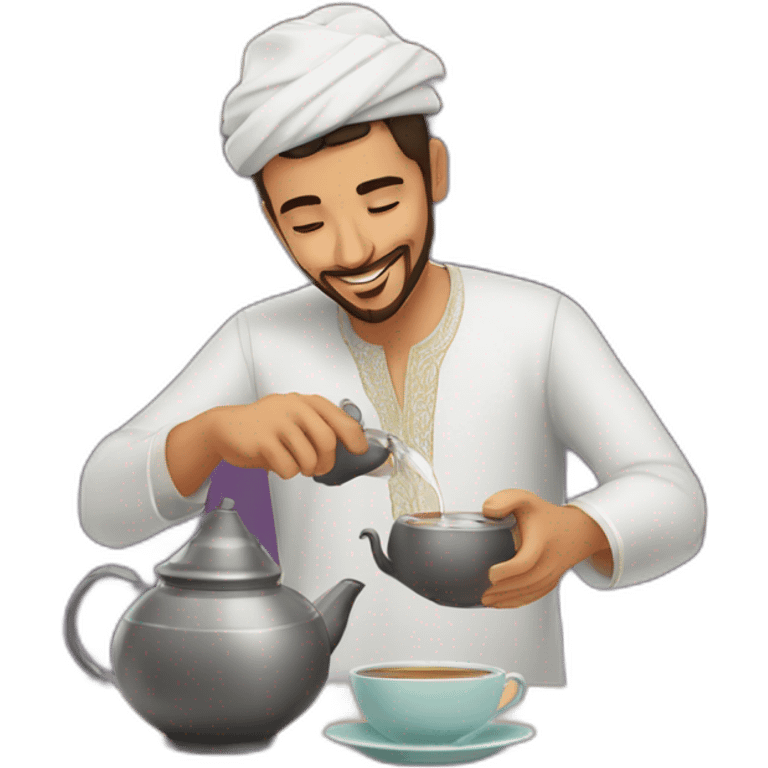 Moroccan guy wearing jellaba and pouring moroccan tea emoji