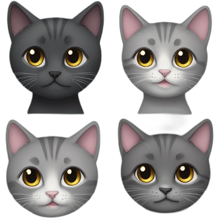 grey british cat cute with a girl with dark hair and a boy with dark hair who love eachother emoji