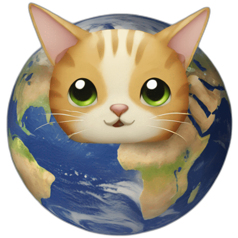 planet Earth with a cartoon pensive cat face emoji