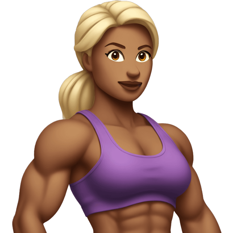 Muscular female bodybuilder, biceps, abs emoji